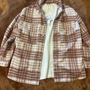 Workshop Republic Clothing Plaid Faux Leather Jacket in Brown and White
